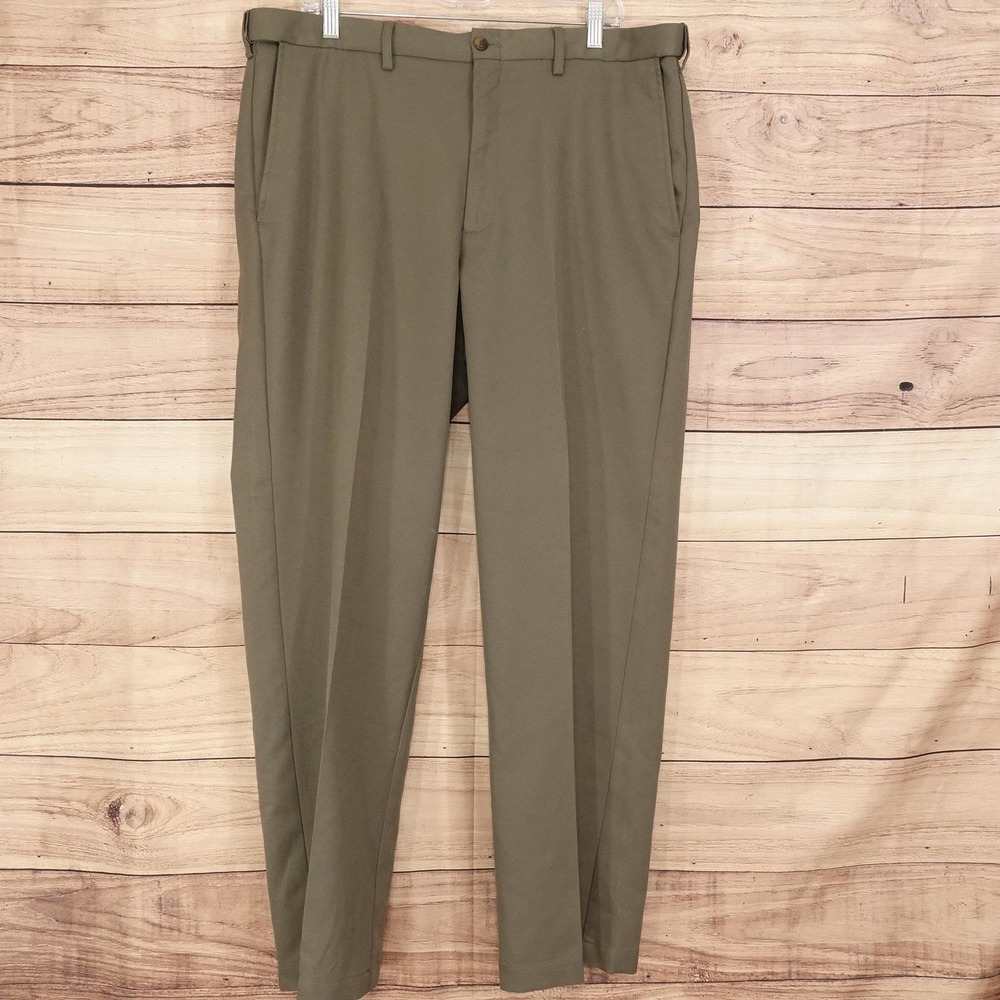 Haggar Dress Pants Mens 40x32 Green Flat Front Polyester Straight Leg Business